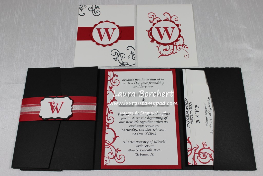 Black, Red, and White Wedding Invite, www.LaurasStampPad.com