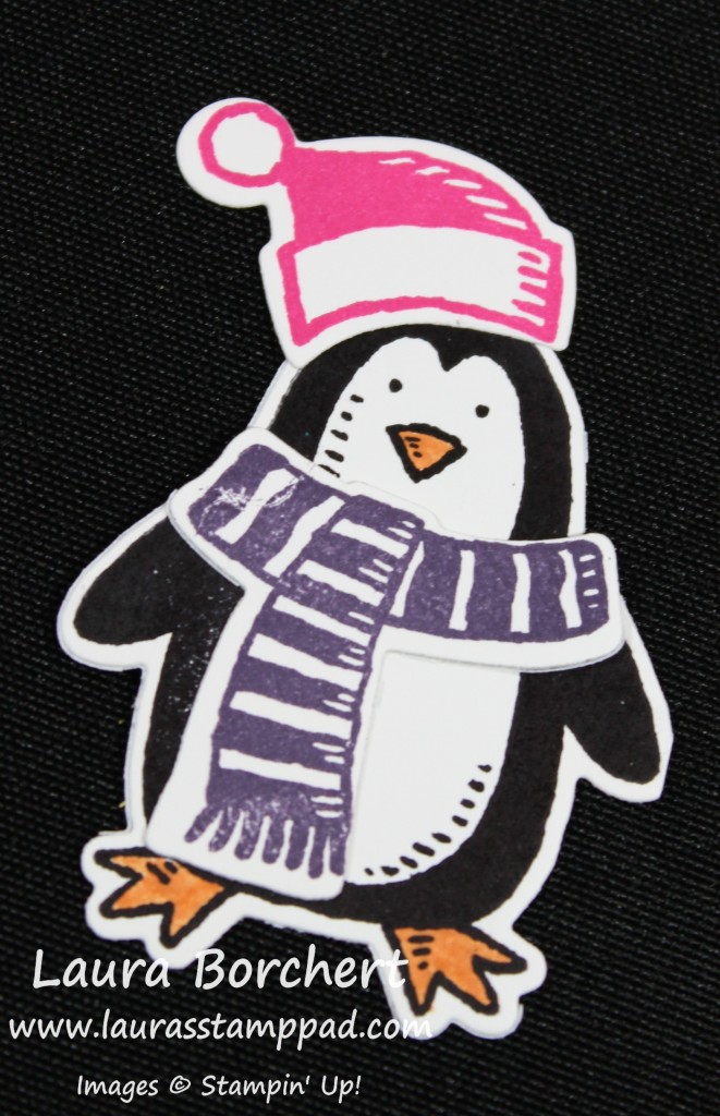 Penguin dressed for winter, www.LaurasStampPad.com