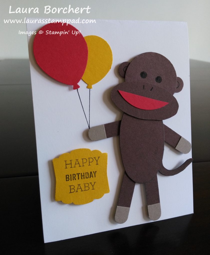 Sock Monkey Birthday Card, www.LaurasStampPad.com