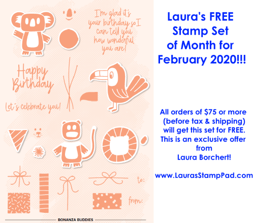 February 2020 Free Stamp Set of the Month, www.LaurasStampPad.com